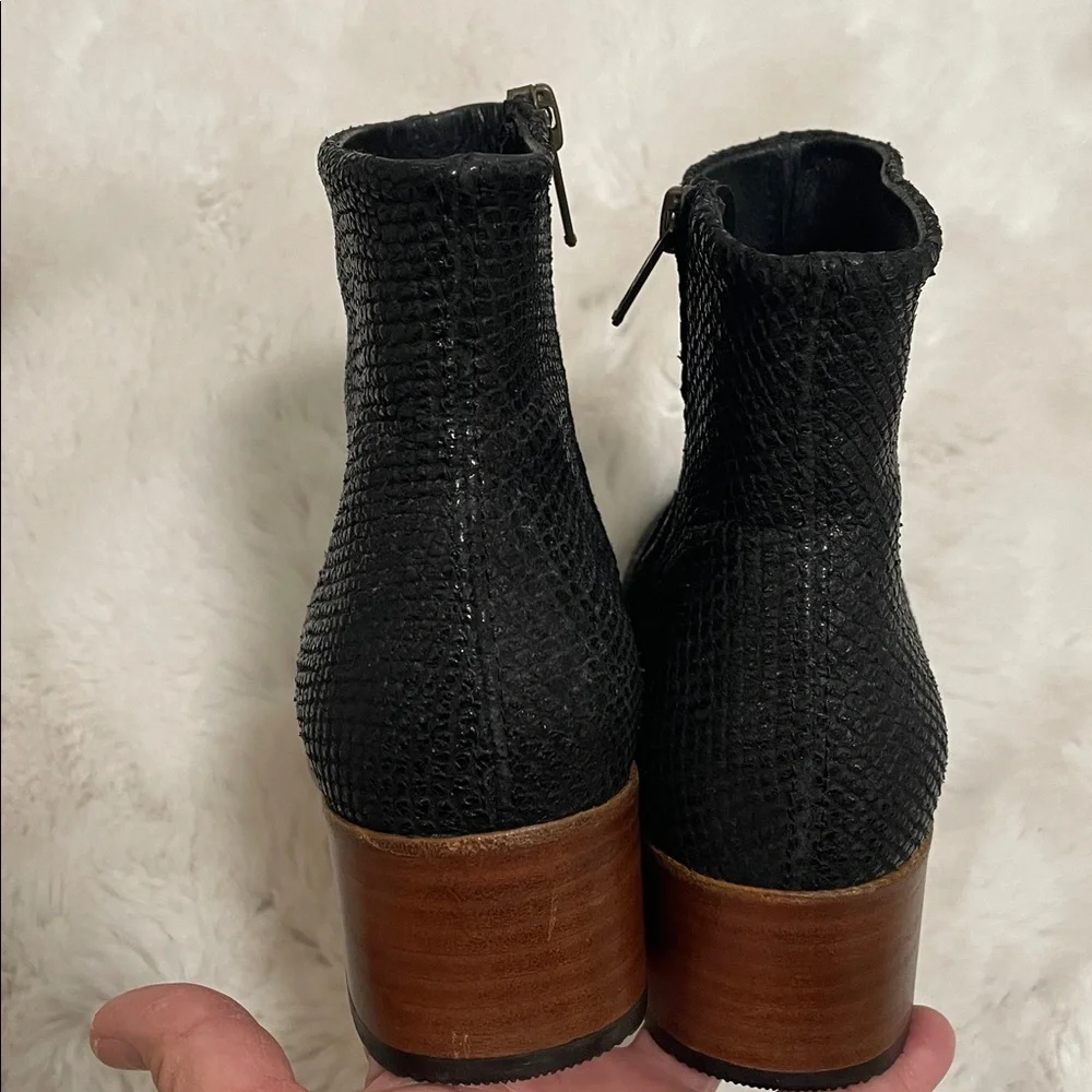 H By Hudson Black leather snake Textured Ankle Booties